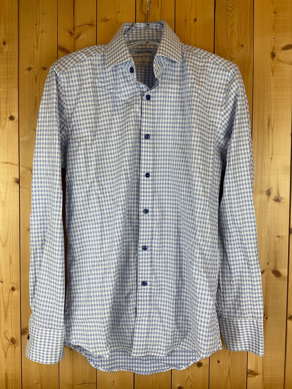 Twillory Men's Long Sleeve Trim Fit Dress Shirt, White/Blue Grid - Size 14.5